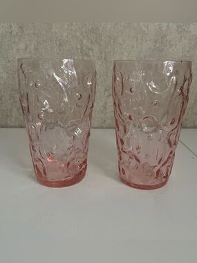 Vintage Seneca Morgantown Driftwood Crinkle Tumbler Heather Pink 2 Tea Glasses